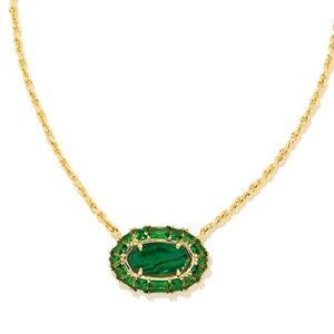 Elisa Gold Crystal Frame Short Pendant Necklace in Kelly Green